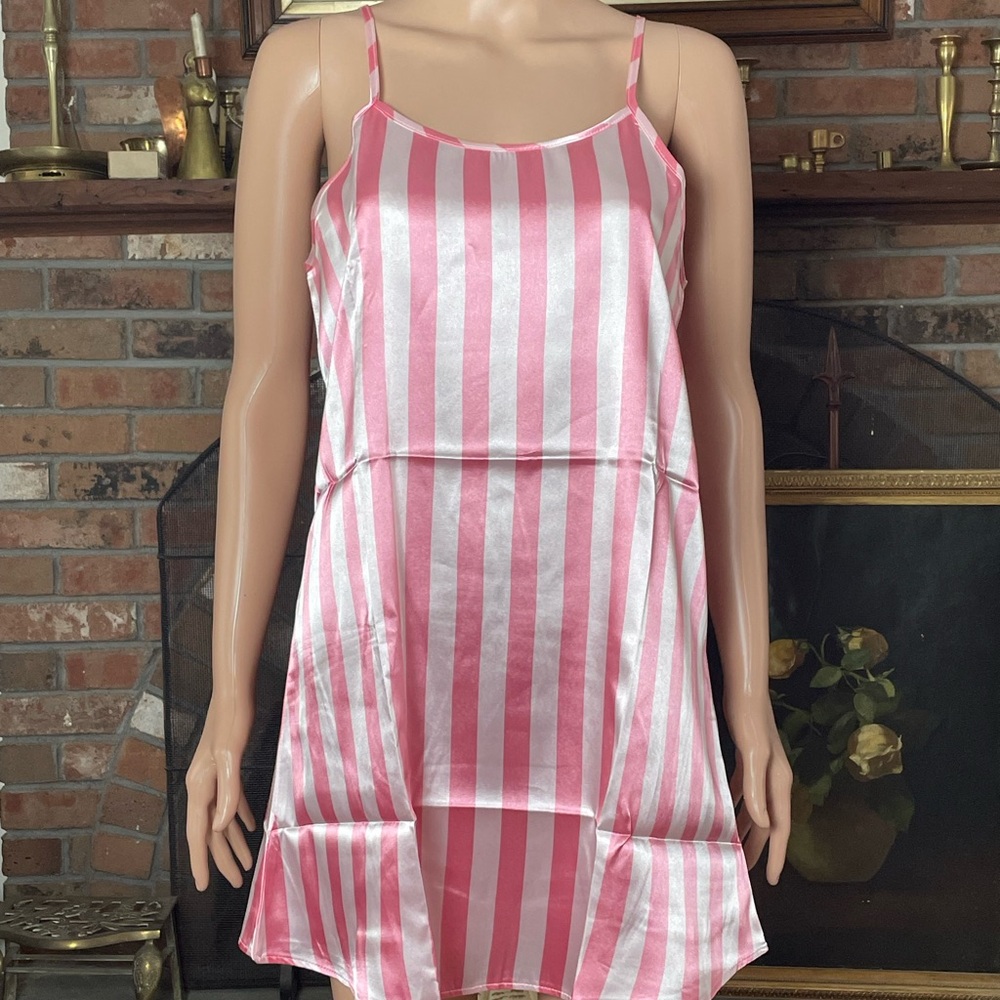 Pink and White Striped Women's Nightgown